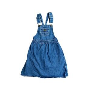 Vintage Kids OshKosh B'Gosh Denim Overall Dress 6x Cotton Criss Cross Back USA